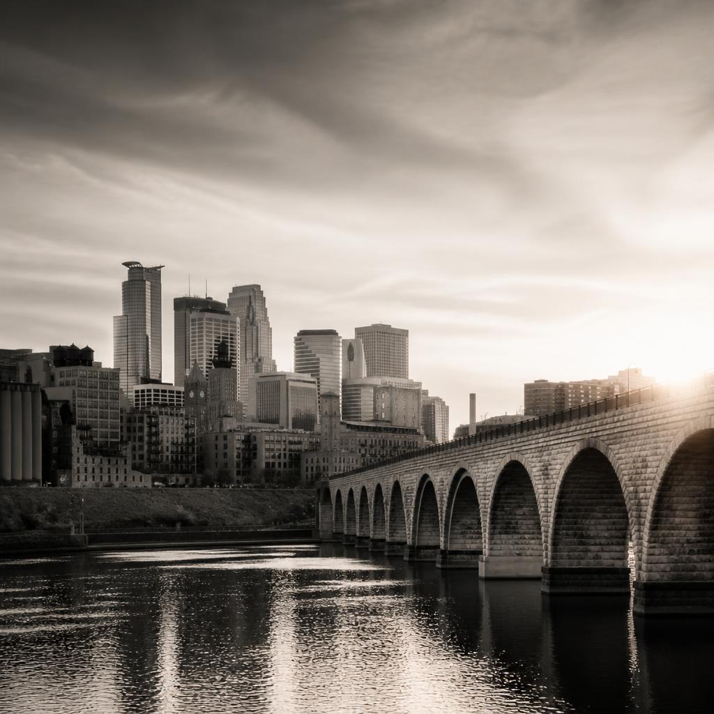 Minneapolis skyline with the Stone Arch Bridge — local web design, fast turnaround.