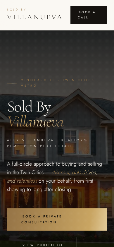 Sold By Villanueva responsive real estate homepage on a mobile screen